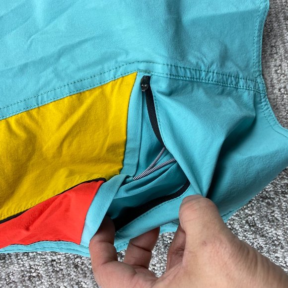 VOLCOM Swim Trunks Men 38 Teal Yellow Orange Bathing Suit Board Shorts Surfing - Picture 9 of 14